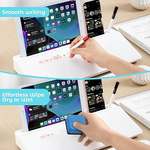 Glass Desktop Whiteboard with Storage, Desk Dry Erase Board Small White Board for Desk, Computer Keyboard Stand Includes 4 Markers, 1 Eraser for Office, Home, School Supplies