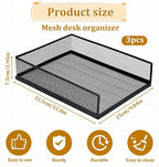 3 Pcs Black Metal Letter Tray, 3-Tier Stackable Paper Tray, Metal Mesh Desktop Organizer, Single Wire Mesh Organizer Front Load File Paper Holder, File Document Storage Rack for Office, School, Home