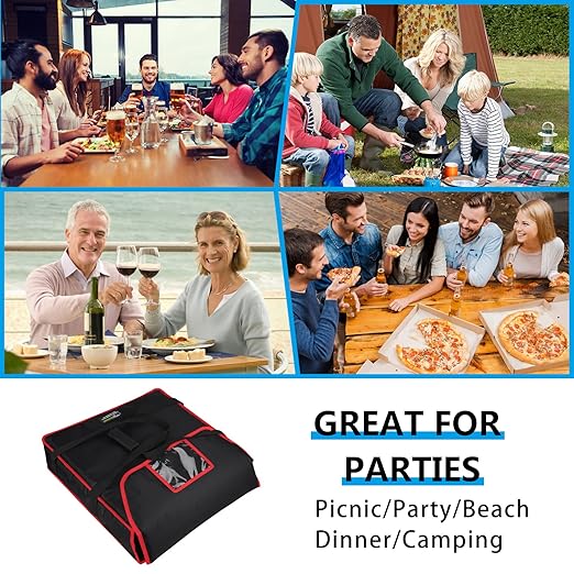 Pizza Bags for Delivery 18" X 18" X 5" - Moisture-Free, Professional Thermal Pizza Warmer, Heavy-Duty Food Carrier, Suitable for Restaurants,Picnic Uber Eats & Door Dash, Black