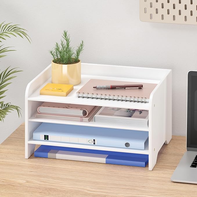 Bamboo Desk Organizer Mail Holder Countertop Letter Tray File Organizer for Desk Letter Sorter Paper File Storage for School Home Office Supplies