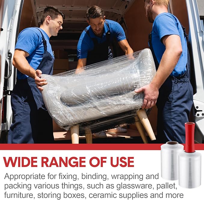 Jutom 16 Pcs Stretch Wrap Roll Plastic Wrap for Moving with 2 Handles 5" x 1000 ft Packaging Shrink Film Self Adhering Shipping Supplies for Moving Furniture Pallet (Clear, Red)