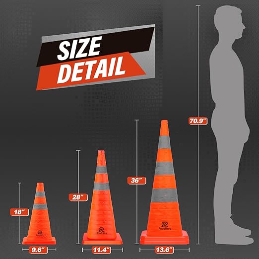 RoadHero 28 Inch 1 Pack Collapsible Traffic Safety Cones, Multi Purpose Pop-up Cones with Reflective Collar for Road Safety, Orange Cones for Driving Training, Parking Lots
