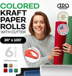 Assorted Colors Construction Paper with Cutter, Set of 6 Rolls 24" x 1200" (100 ft) - USA-Made Natural Multi-Color Paper for Gift Wrapping, Kids' Arts & Crafts, School & DIY Projects by IDL Packaging