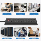 JUNNUJ Heavy Duty 20 Amp Power Strip with Surge Protection 3000J, Garage 16 Outlets Metal 12 Gauge, Desk Strips Wide Spaced, High Amp 5-15P Adapter Shop 6-20R T-Slot Industrial Outlets (16AC, 10FT)