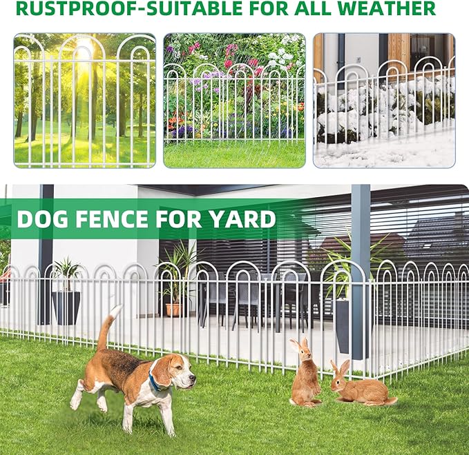 15 Panels Decorative Garden Fence, 24 in(H) X 30 ft(L) No Dig Dog Fence Outdoor for Yard, Rustproof Metal Garden Fencing Animal Barrier with Ground Stakes, Temporary Fencing for Patio Outdoor, White