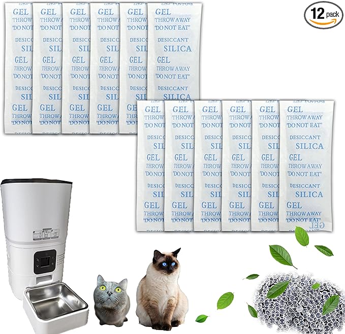 xcivi 12-Pack Pet Food Desiccant Bag, Compatible with Pitpet Smart Automatic Cat Feeder 6-L Reliable Automatic Cat Food Dispenser with Display LCD Screen, Desiccants Keeps Dry Food Fresh