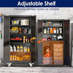 71" H Metal Garage Storage Cabinet, Rolling Tool Cabinet with 2 Doors and Wheels, Locker Steel Cabinet with 4 Adjustable Shelves, Organization Cabinet for Garage,Office,Home,Gym,School（Black）