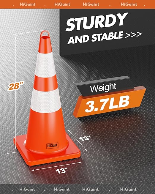 [48 Pack] HiGiant 28 inch Traffic Safety Cones with Reflective Collars, Sturdy Orange PVC Cones for Road Safety, Parking lot and Driving Training