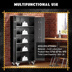 Greenvelly Metal Storage Cabinet with Wheels, Lockable 72" Black Metal Garage Cabinets with 2 Doors and 4 Adjustable Shelves, Rolling Steel Tool Cabinet for Garage, Home Office, School