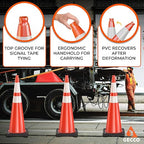 GECCO ™ (8 Pack) 36 Inch 10 Lb Heavy Tall Orange Traffic Cones Set | Large Safety Cones, Orange Cones, Parking Cones, Construction Cones, Road Cones | PVC Plastic & Black Base - [PRO Series]