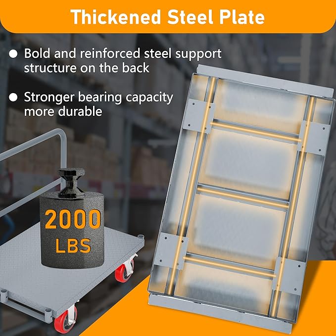 2 in 1 Panel Truck, 2000 LBS Panel Dolly Cart with 6" Swivel Casters and 36" x 24" Deck, Heavy-Duty Drywall Sheet Cart, Handling Wall Panel, Lumber for Garage, Warehouse (9.47 in (3 Side Handrails))