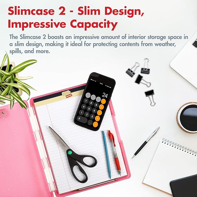 Dexas Slimcase 2 Plastic Clipboard with Storage Side Opening, Pink Glitter, Office Supplies Clipboards, Carry Store, A4 Holder, Style and Functionality Nursing Clipboards (Pack of 6)
