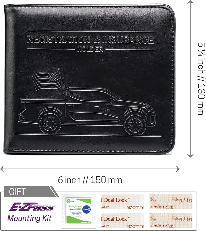 CANOPUS Car Registration and Insurance Holder, Magnetic Closure, Embossed Card Document Holder, Vehicle Glove Box Organizer, Wallet for Auto, SUV, Motorcycle, Truck, Waterproof, Truck Model