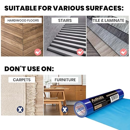 ADHES Floor Protection Film, Self Adhesive Floor Protector for Moving and Construction, 24 inch x 200', Protection of Hardwood, Tile, Other Hard Surfaces