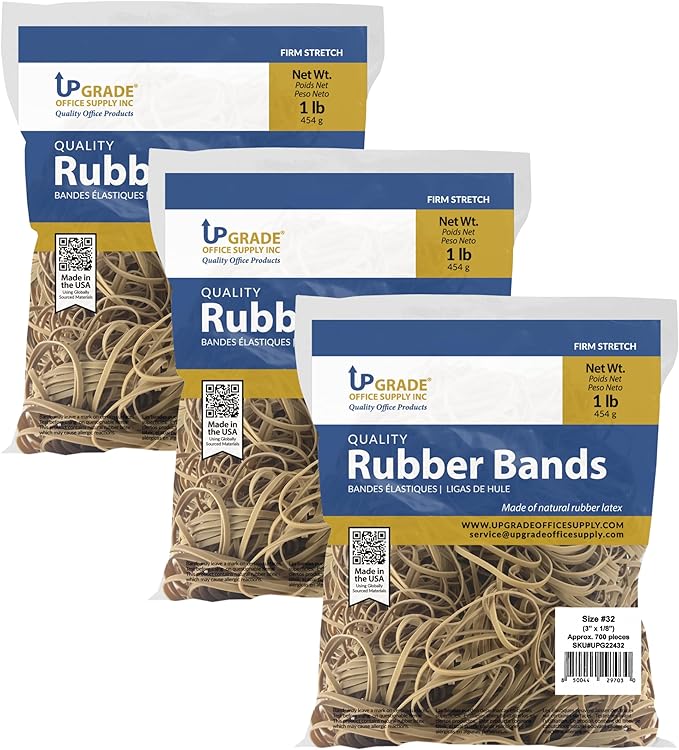 Upgrade Rubber Bands Size 32 (3 x 1/8 in) 700 Bands 1 lb Bag 3 Pack USA