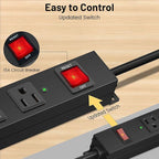 KF 10 Outlet Heavy Duty Power Strip, 2100J Surge Protector with 6FT Extension Cord, 15A/1875W Wall Mount Power Strip Design,Safety Switch,Overload Protection for Home Office Workshop - Black