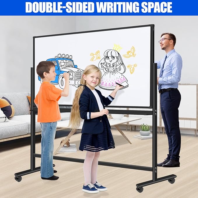 Large Rolling White Boards on Wheels 60 X 36 Inches Magnetic Dry Erase Board with Stand, Double-Sided 5' x 3' Whiteboard with Stands Stand Up White Board for Office, School, Home