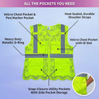 Lace-Mesh Safety Vest for Women & Men - Breathable, High Visibility Vest with Zipper & ANSI Class 2 Reflective Strips