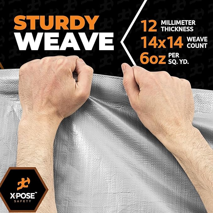 Heavy Duty Silver Poly Tarp 50' X 100' - Bulk Full Pallet (5 Pack) - Multipurpose Protective Cover - Durable, Weather Proof & Tear Resistant - 12 Mil Thick Polyethylene - by Xpose Safety