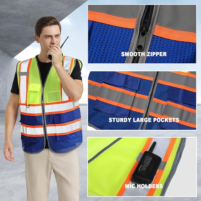 BeautyWill Custom Logo 10/20 Pack Safety Vest Class2 High Visibility Vest with Pockets Breathable Construction Vest Bulk