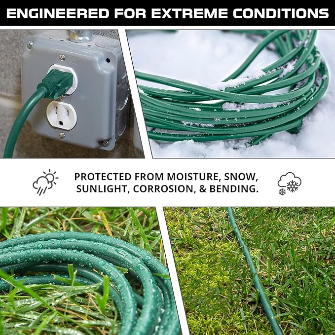 Iron Forge Cable Weatherproof Outdoor Extension Cord 3 Pack, 10 ft, 15 ft, and 25 ft - 16/3 SJTW 13 Amp Heavy Duty Green Extension Cord 3 Prong