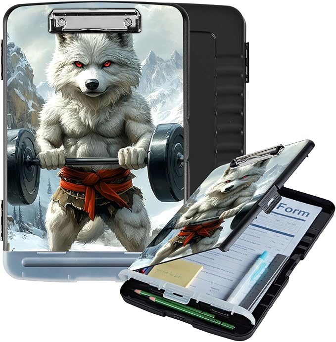 Clipboard with Storage Box & Pen Holder,Heavy Duty Clip Boards 8.5x11 for Nursing,High Capacity,School & Office Supplies,Wolf Fitness