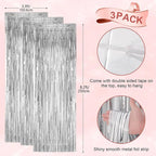 3 Pack 3.3x8.2 Feet Silver Foil Fringe Backdrop Curtains, Tinsel Streamers Birthday Party Decorations, Fringe Backdrop for 2025 New Years Eve, Graduation, Baby Shower, Gender Reveal