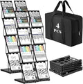 Tatuo 4 Pieces Foldable Magazine Rack Metal Catalog Literature Rack Portable 4 Pockets with Carrying Bag Brochure Stand Literature Display Holder Stand for Exhibition Trade Show