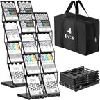Tatuo 4 Pieces Foldable Magazine Rack Metal Catalog Literature Rack Portable 4 Pockets with Carrying Bag Brochure Stand Literature Display Holder Stand for Exhibition Trade Show