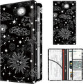 Premium Car Registration and Insurance Card Holder, Cute PU Leather Car Document Holder, Vehicle Glove Box Car Organizer with Magnetic Closure for Driver License, Cards Black Celestial Sky