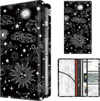 Premium Car Registration and Insurance Card Holder, Cute PU Leather Car Document Holder, Vehicle Glove Box Car Organizer with Magnetic Closure for Driver License, Cards Black Celestial Sky
