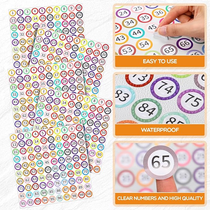 Outus 5000 Pcs 1 Inch 1 to 100 Number Stickers Small Number Dot Labels Consecutive Inventory Locker Storage Organizing Removable Stickers for Indoor Outdoor Office Rainbow
