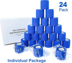 [24Pack 2" x5 Yards] Blue-Self Adhesive Bandages Pre Wrap, Athletic Elastic Cohesive Bandage for Sports, Injuries, Treatments, and Recovery, First Aid Tape Vet Wrap for Cat, Dog