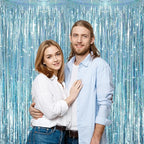 3 Pack 3.3 x 8.2 ft Laser Blue Foil Fringe Backdrop Curtains, Tinsel Streamers Party Decorations, Fringe Backdrop