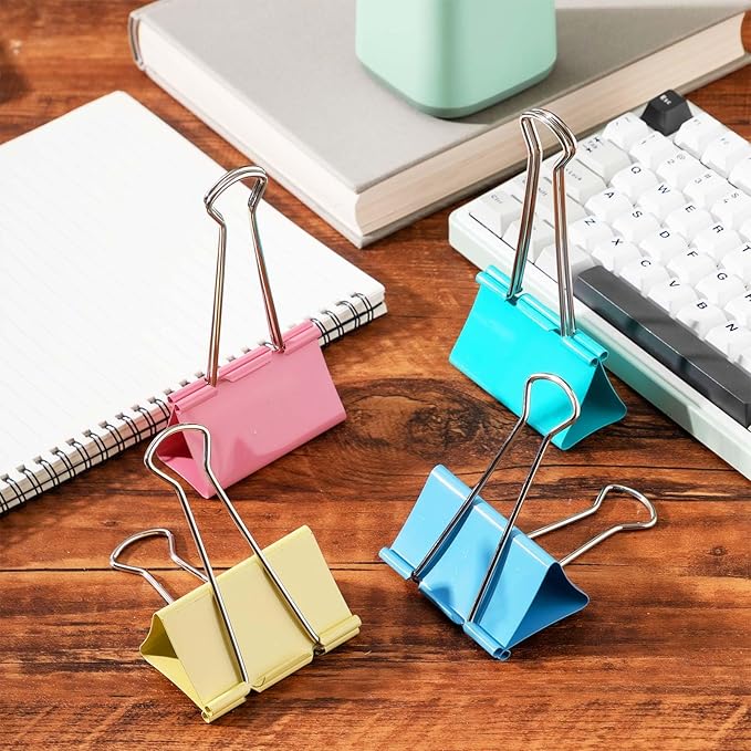 24 Pack 4 Color 3 Inch Jumbo Binder Clips, Extra Large Binder Clips Heavy Duty Paper Clamps for Office and Home Supplies