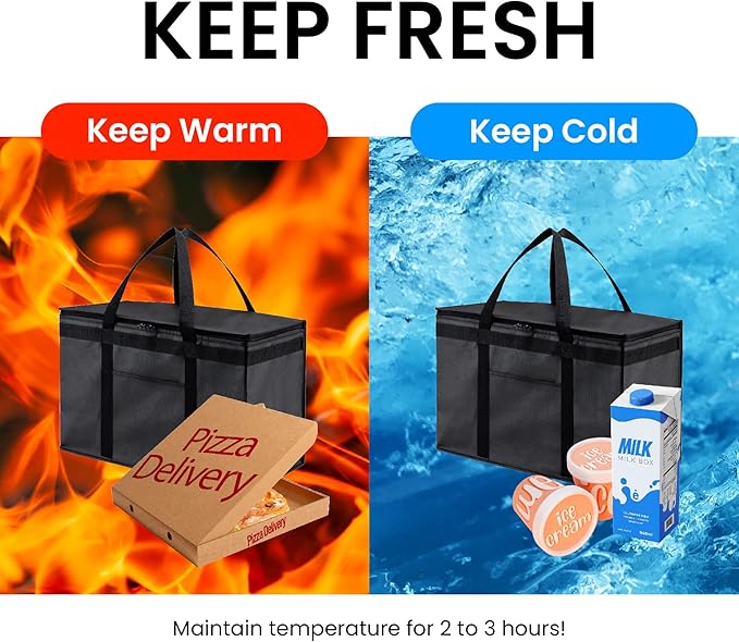 NZ home XXL Insulated Cooler Bag and Food Warmer for Delivery & Grocery Shopping with Zippered Top, Orange (1 Pack)