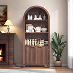Arched Kitchen Pantry, 5-Tier Arched Cabinet with Fluted Doors, Storage Cabinet with Open & Adjustable Shelves, Versatile Cupboard for Dining Room, Living Room, Walnut