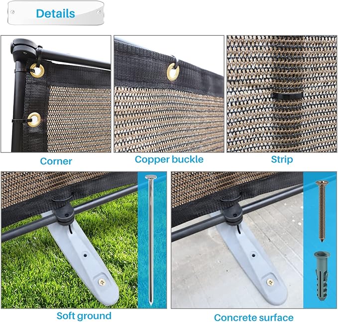 Patio 5' x 48' Outdoor Privacy Screen Freestanding Temporary Fence Panels Net Cover with Metal Poles for Outside Backyard Pool Garden Air Conditioner Fencing, Brown