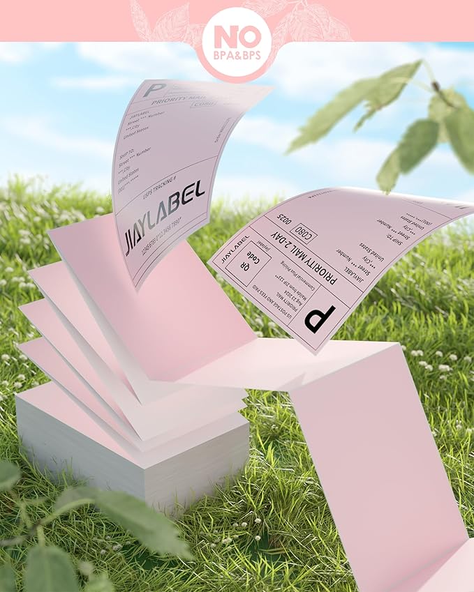 4x6 Thermal Shipping Label Mailing Stickers Paper for Thermal Label Printer USPS UPS Address Big Packing Fanfold Pink Color 500 Labels/Stack,1 Stack