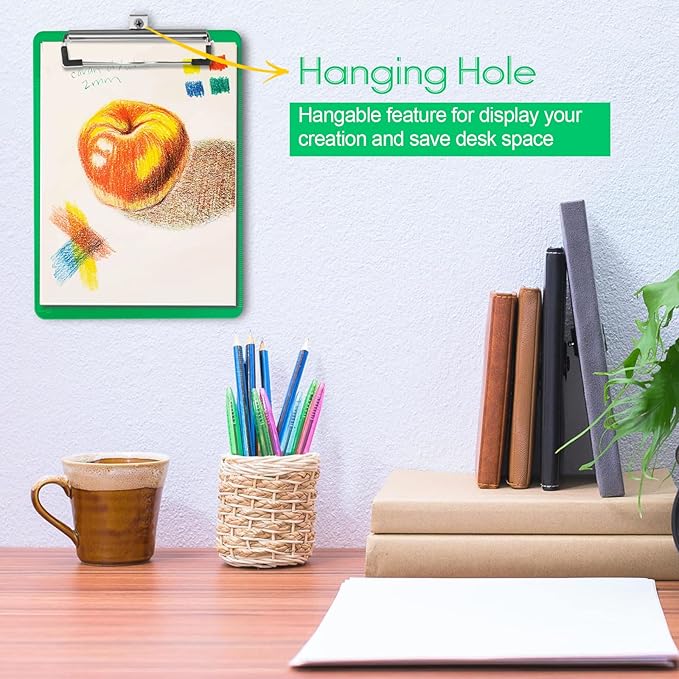 Green Clipboard with Pen Holder,Plastic Clipboard Standard Letter A4 Size,Heavy Duty Clip Boards 8.5x11,Cute Hanging Clipboards for Women Kids Students School Office Home