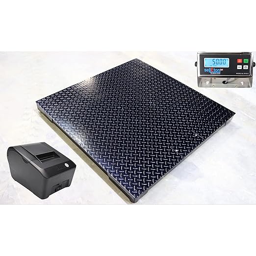 SellEton (60" X 60") Industrial Floor Scale Plus Printer | Heavy Duty Industrial Pallet Scale with Printer - Size (10,000 Lbs X 1 Lb)