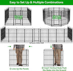Heavy Duty Dog Playpen: 16 Steel Panels 40" Height, Square Steel Pipe with Reinforced Crossbars, 36FT 103 Sq.ft Portable Fence for Yard RV Camping, Snowy Black