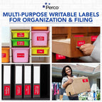 Perco Red 3x5 Inch Perforated Sticker Labels — 150 Stickers Per Roll — with Permanent Adhesive for Inventory Management, Color Coding, Moving Boxes, Retail, Organizing, Crafting & More — Made in USA
