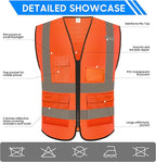 Reflective Safety Vest for Men Women with 5 Pockets and Zipper Front High Visibility