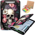 Clipboard with Storage,Heavy Duty Plastic Storage Clipboard with Low Profile Clip,Teacher Must Haves,Office Supplies,Rose Flower Skull