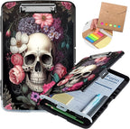 Clipboard with Storage,Heavy Duty Plastic Storage Clipboard with Low Profile Clip,Teacher Must Haves,Office Supplies,Rose Flower Skull