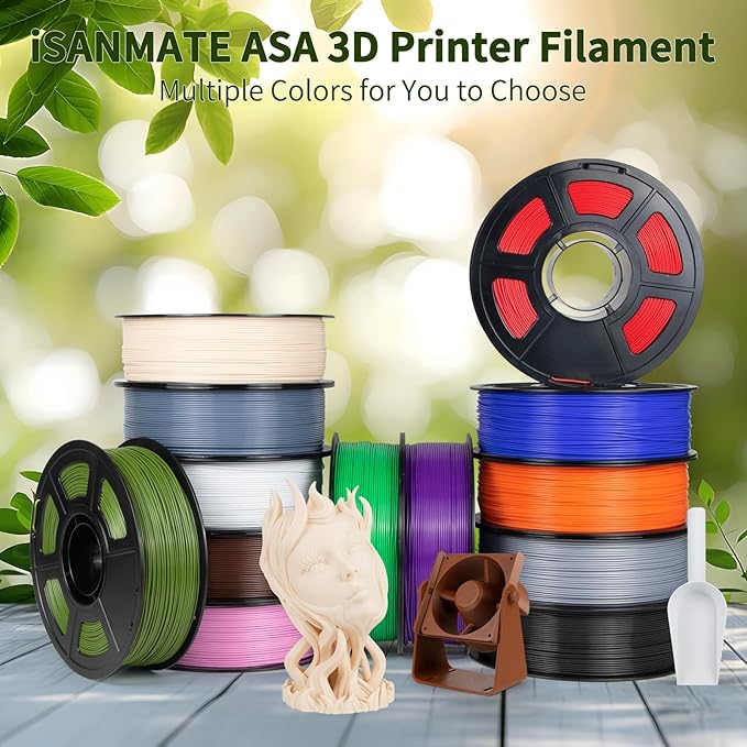 iSANMATE ASA Filament 1.75mm 12KG, UV & Weather Resistant 3D Printer Filament Perfect for Outdoor Functional Parts, Dimensional Accuracy +/- 0.02mm, 1kgX12 Spool