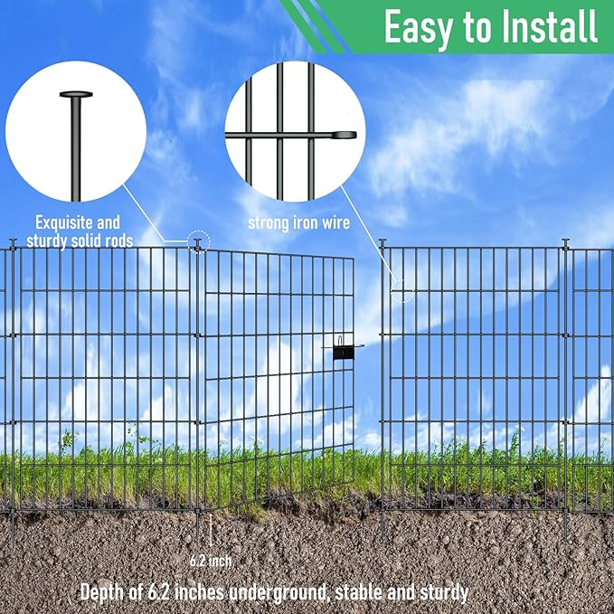 10 Panels Garden Fence Dog Fence Outdoor for Yard,40in H x 23.6ft L Rustproof Metal Fencing with Ground Stakes|No Dig Temporary Animal Proof Containment for Pets/Rabbits|Durable Patio Security Panels