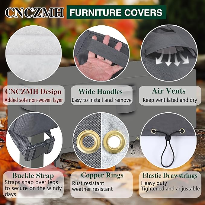 Heavy Duty Patio Furniture Covers Waterproof, 600D Outdoor Furniture Cover Waterproof for Sectional Sofa Couch, Outdoor Dining Table and Chair Set Covers 108''L x 82''W x 23''H, Grey