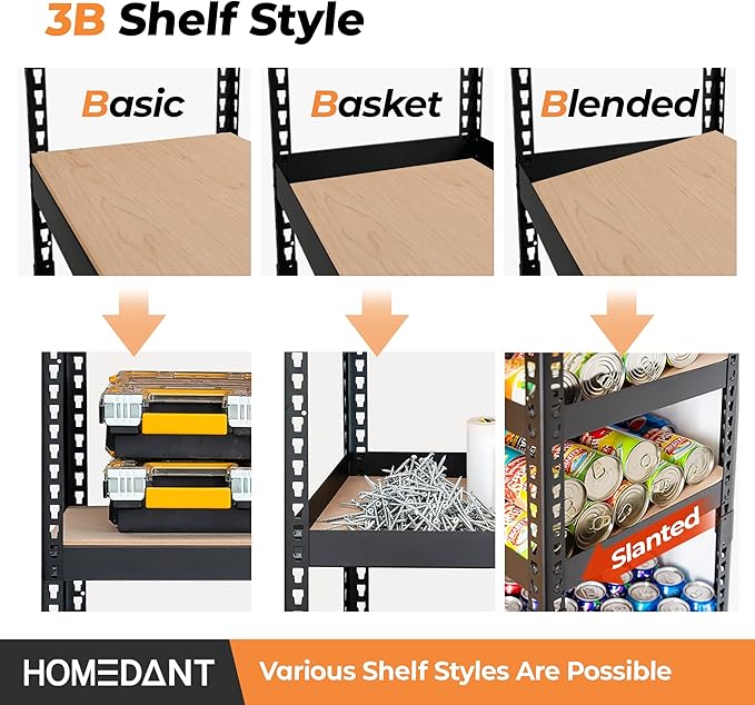 HOMEDANT 5 Tier Storage Shelves Adjustable Laminated Boltless Garage Metal Shelving Unit Heavy Duty Utility Rack Shelf Warehouse Pantry Closet Kitchen (4, (S) 28" W, Black)